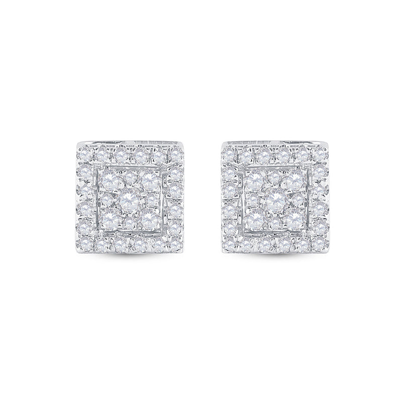 10kt White Gold Womens Round Diamond Square Cluster Stud Earrings 1/2 Cttw