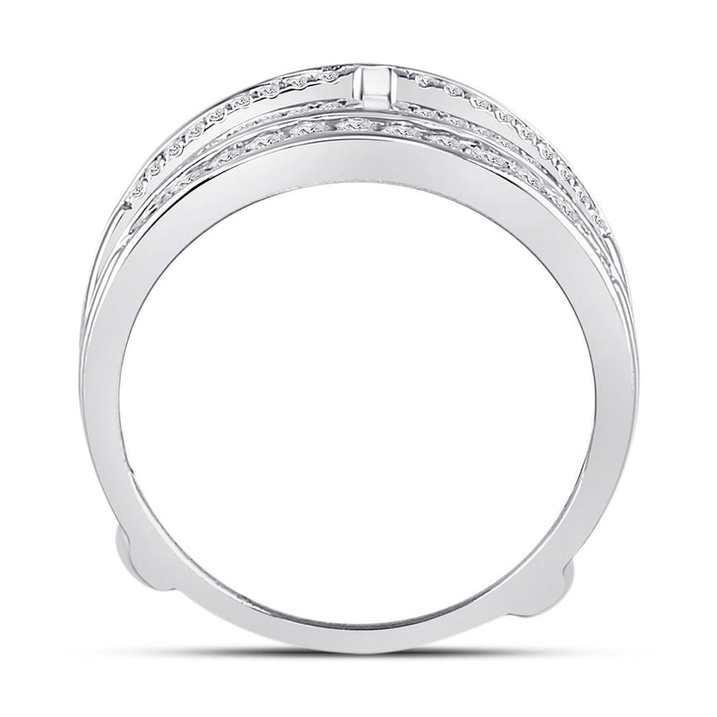 14kt White Gold Womens Round Diamond Wrap Ring Guard Enhancer 1/2 Cttw