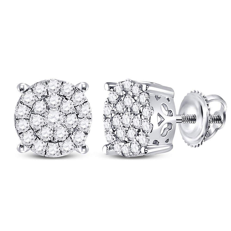 10kt White Gold Womens Round Diamond Concentric Circle Cluster Earrings 1/2 Cttw