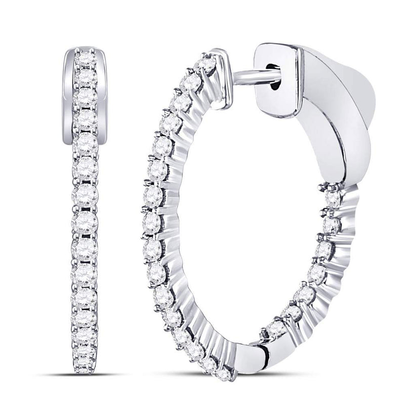 10kt White Gold Womens Round Diamond Single Row Hoop Earrings 1/2 Cttw