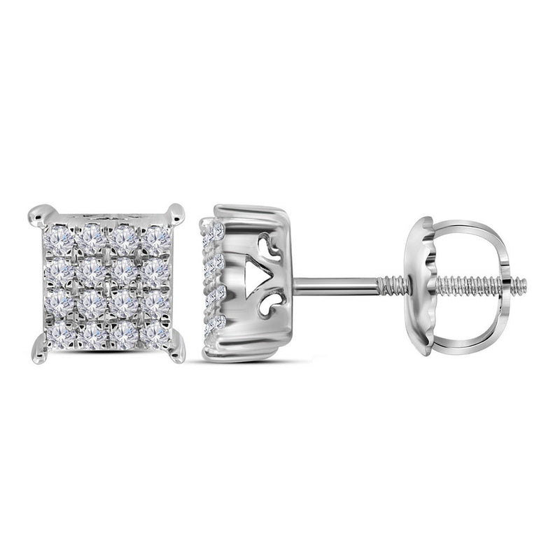 10kt White Gold Womens Round Diamond Square Earrings 1/4 Cttw