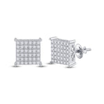 10kt White Gold Womens Round Diamond Square Earrings 1/2 Cttw