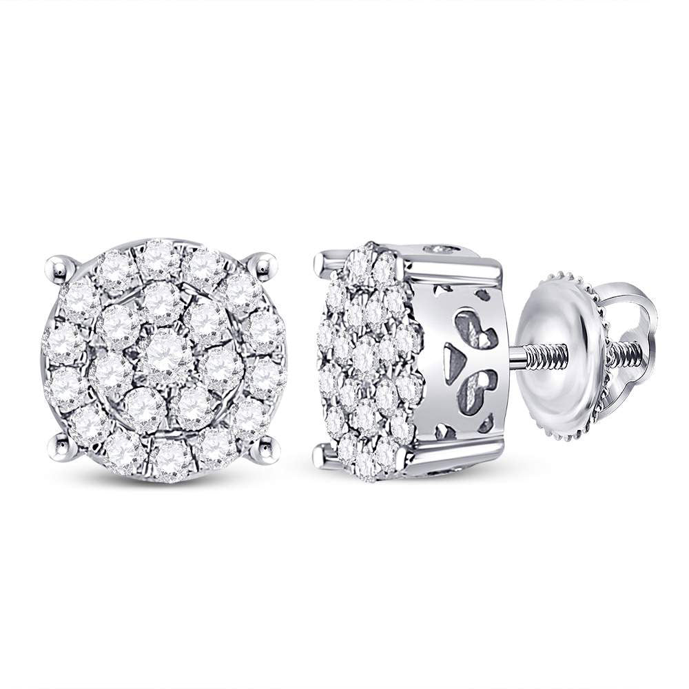 10kt White Gold Womens Round Diamond Cluster Earrings 3/4 Cttw