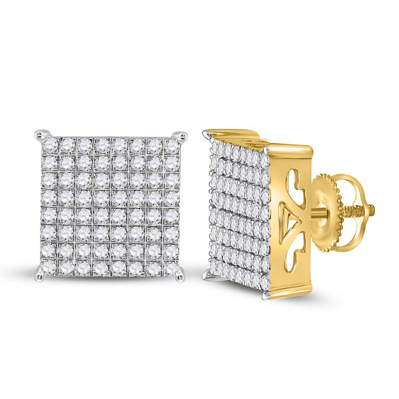 10kt Yellow Gold Womens Round Diamond Square Earrings 1 Cttw