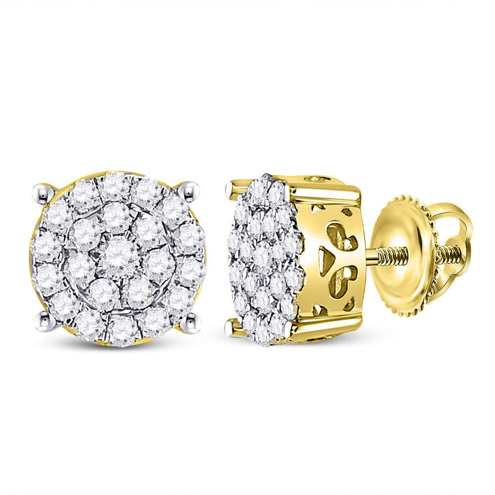 10kt Yellow Gold Womens Round Diamond Cluster Earrings 1/2 Cttw