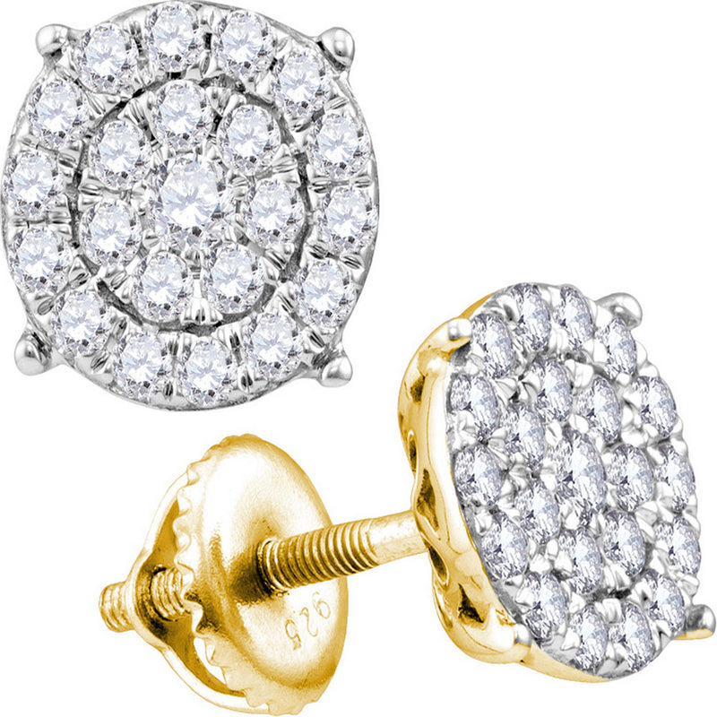 10kt Yellow Gold Womens Round Diamond Cluster Earrings 1 Cttw