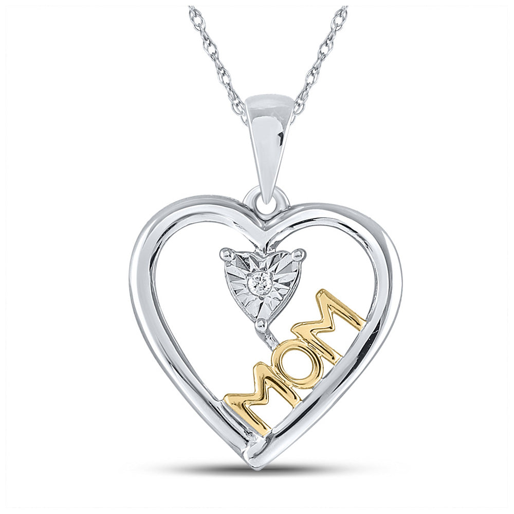 Sterling Silver Womens Round Diamond Heart Mom Mother Pendant .02 Cttw