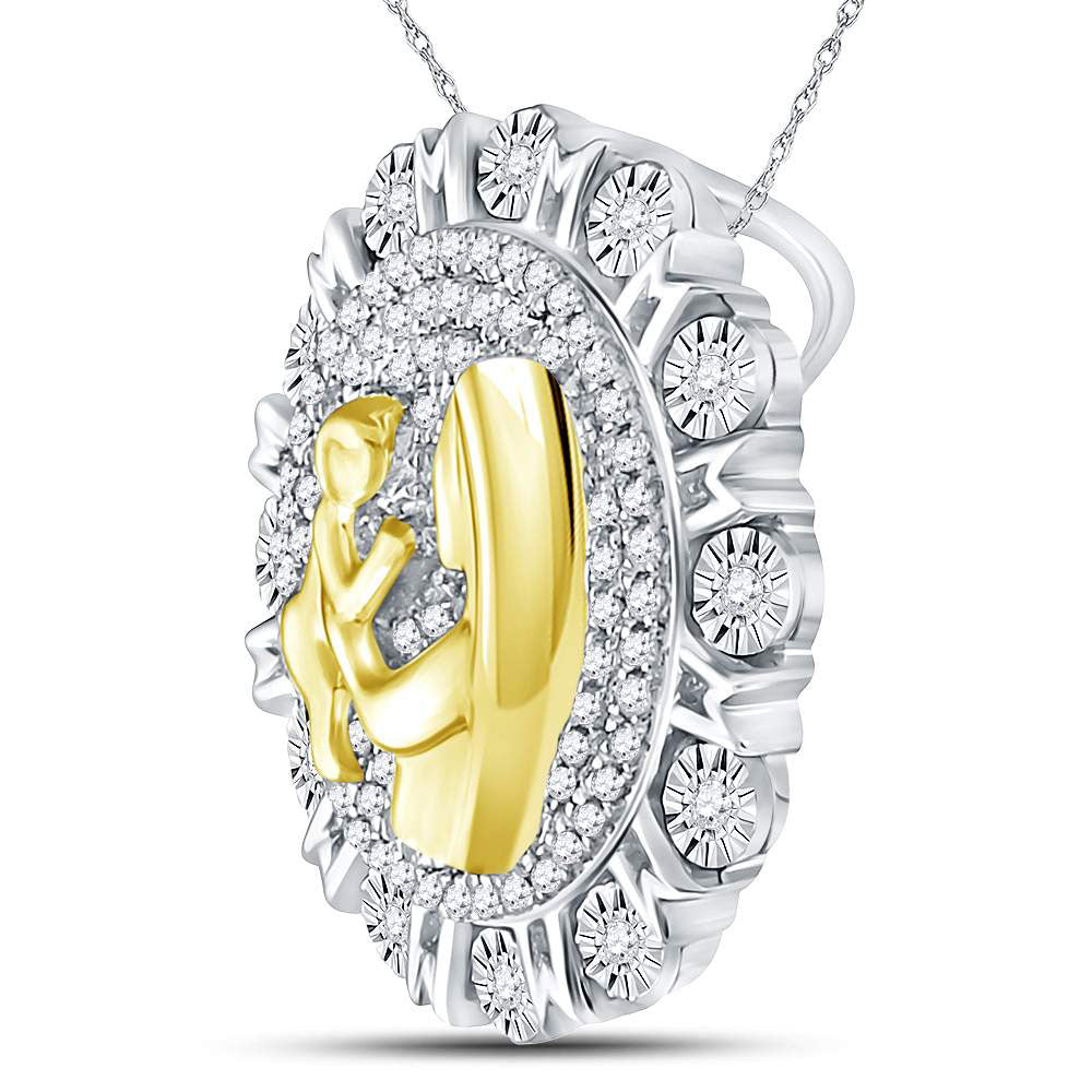 Sterling Silver Womens Round Diamond Embrace Mom Mother Pendant 1/4 Cttw