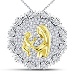 Sterling Silver Womens Round Diamond Embrace Mom Mother Pendant 1/4 Cttw