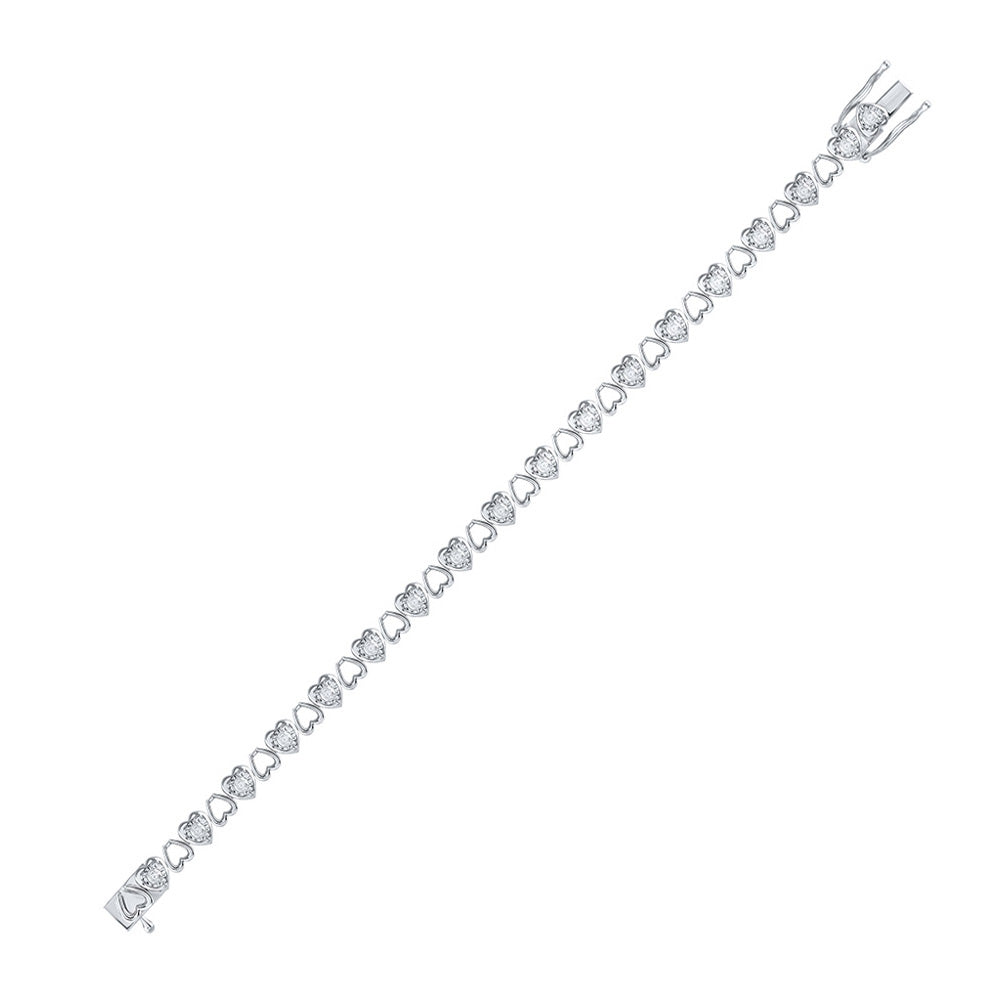 Sterling Silver Womens Round Diamond Heart Bracelet 1 Cttw