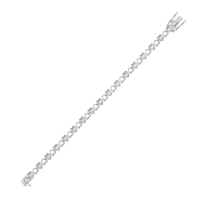 Sterling Silver Womens Round Diamond Heart Bracelet 1 Cttw