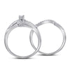 10kt White Gold Round Diamond Swirl Bridal Wedding Ring Band Set 1/3 Cttw