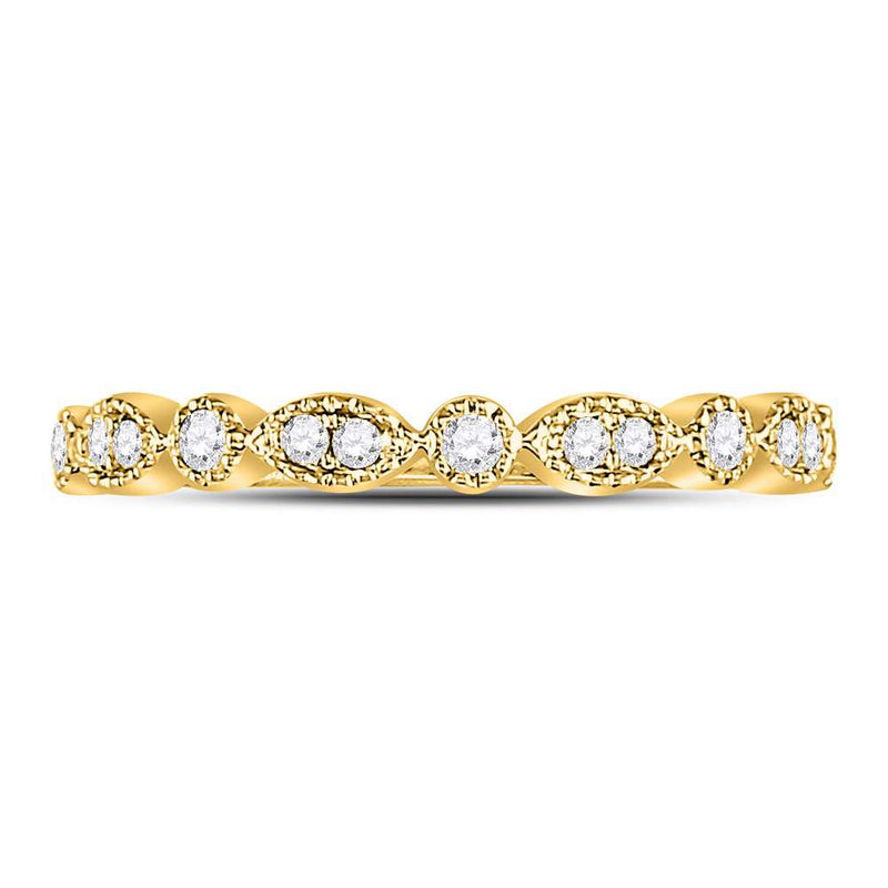 10kt Yellow Gold Womens Round Diamond Marquise Dot Stackable Band Ring 1/6 Cttw