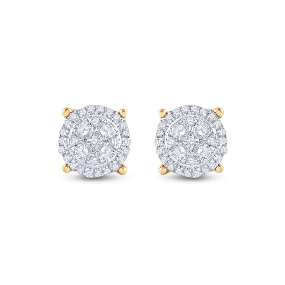 10kt Yellow Gold Womens Round Diamond Cluster Earrings 1/4 Cttw