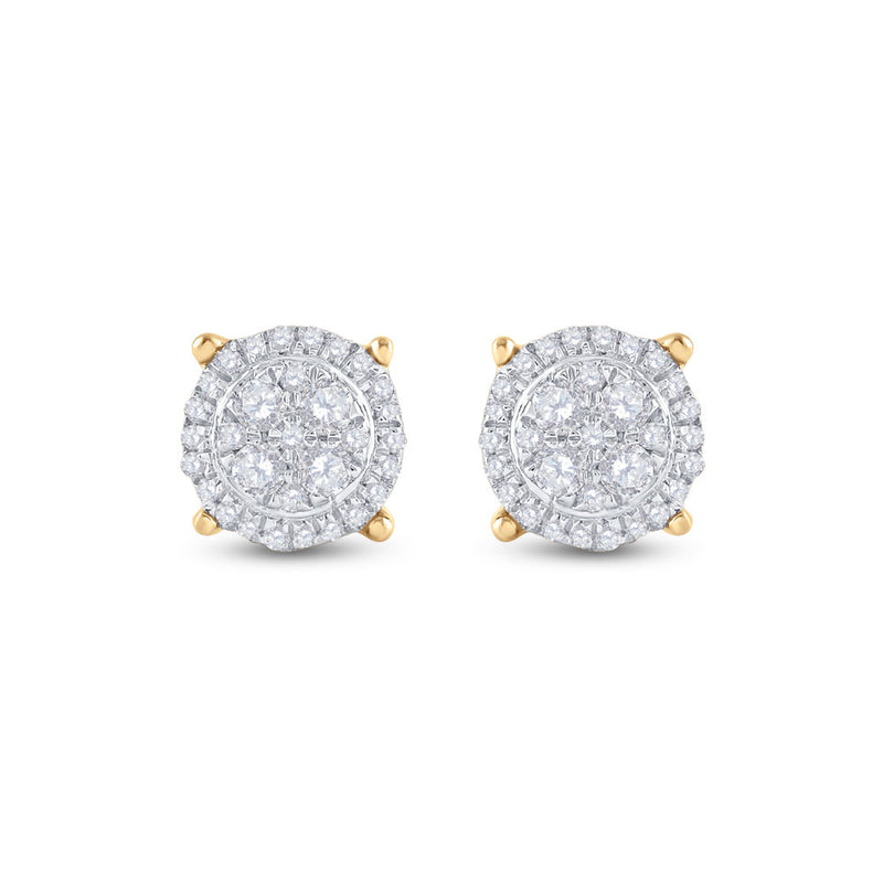 10kt Yellow Gold Womens Round Diamond Cluster Earrings 1/4 Cttw