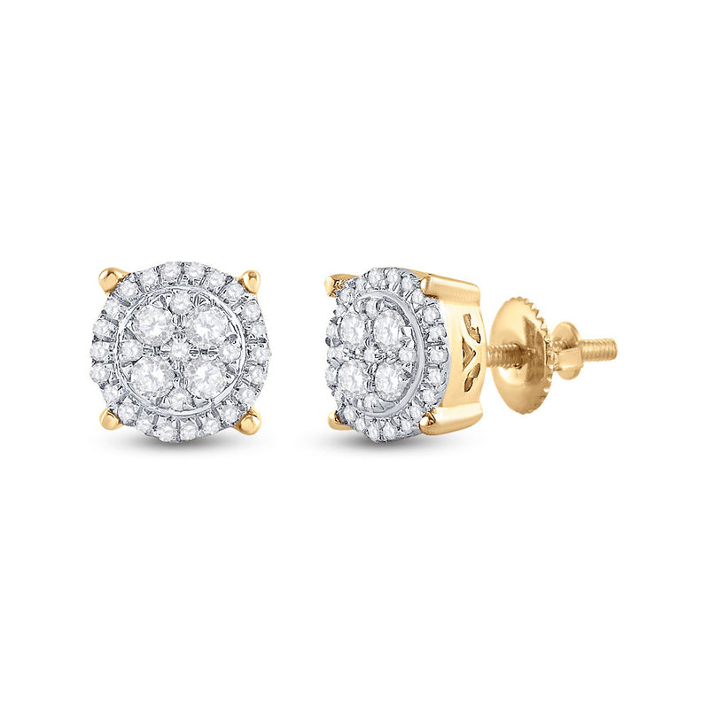 10kt Yellow Gold Womens Round Diamond Cluster Earrings 1/4 Cttw