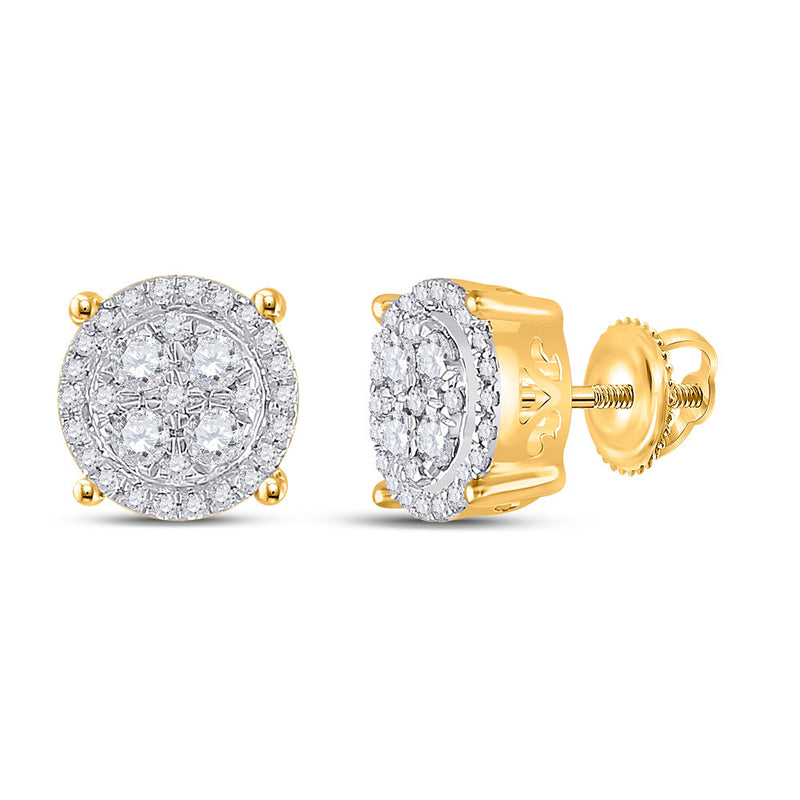 10kt Yellow Gold Womens Round Diamond Cluster Earrings 1/2 Cttw