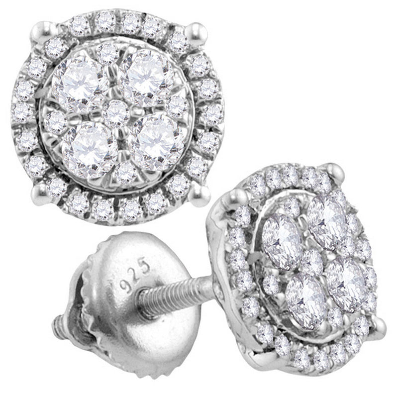 10kt White Gold Womens Round Diamond Cluster Earrings 1 Cttw