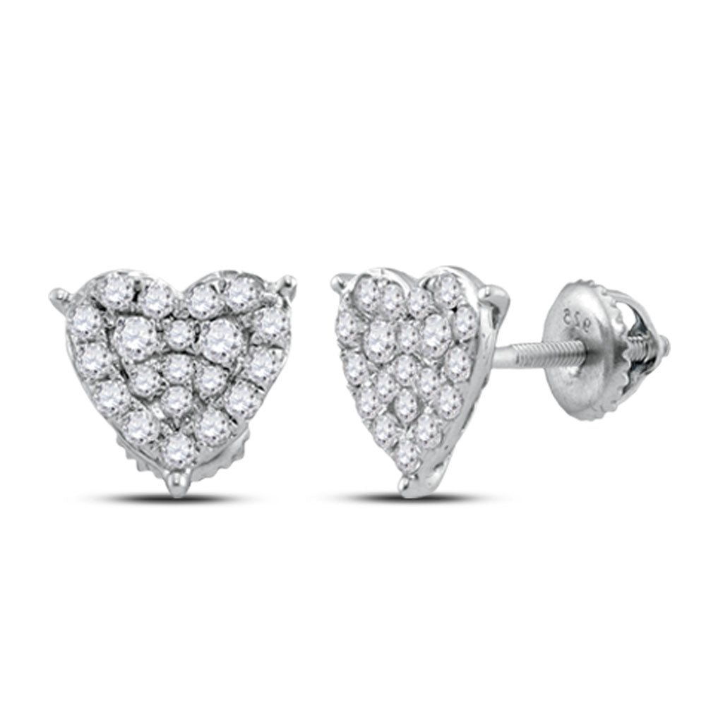 10kt White Gold Womens Round Diamond Heart Earrings 1/2 Cttw