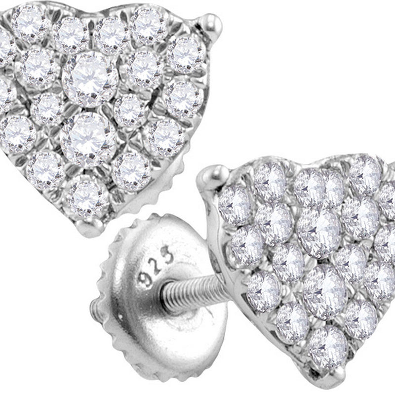 10kt White Gold Womens Round Diamond Heart Cluster Stud Earrings 3/4 Cttw