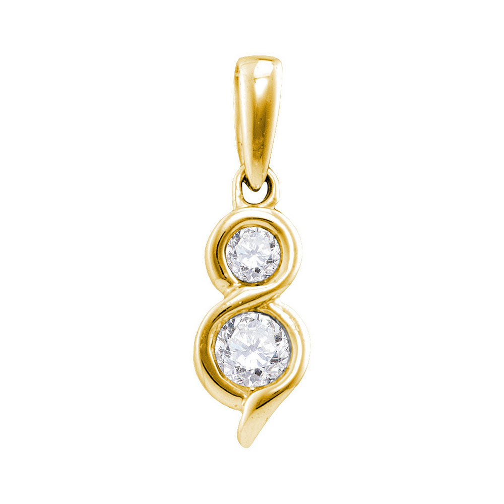 14kt Yellow Gold Womens Round Diamond 2-stone Pendant 1/4 Cttw