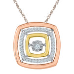 10kt Tri-Tone Gold Womens Round Diamond Square Moving Twinkle Pendant 1/8 Cttw