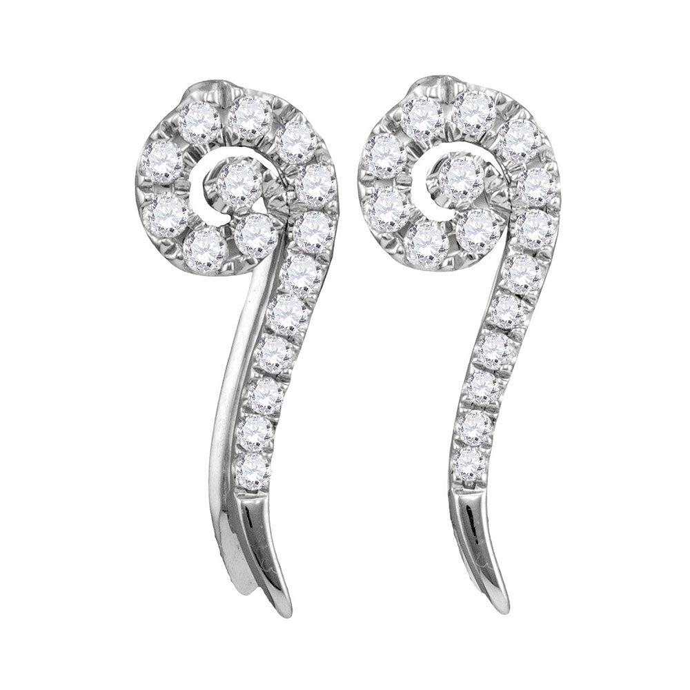 10kt White Gold Womens Round Diamond Curled Vertical Stud Earrings 1/4 Cttw