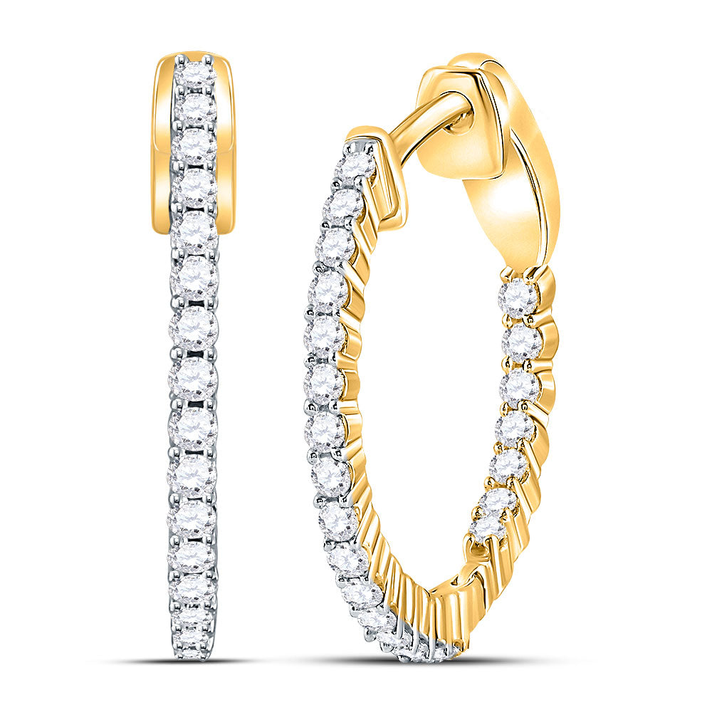 10kt Yellow Gold Womens Round Diamond Inside Outside Hoop Earrings 1/2 Cttw