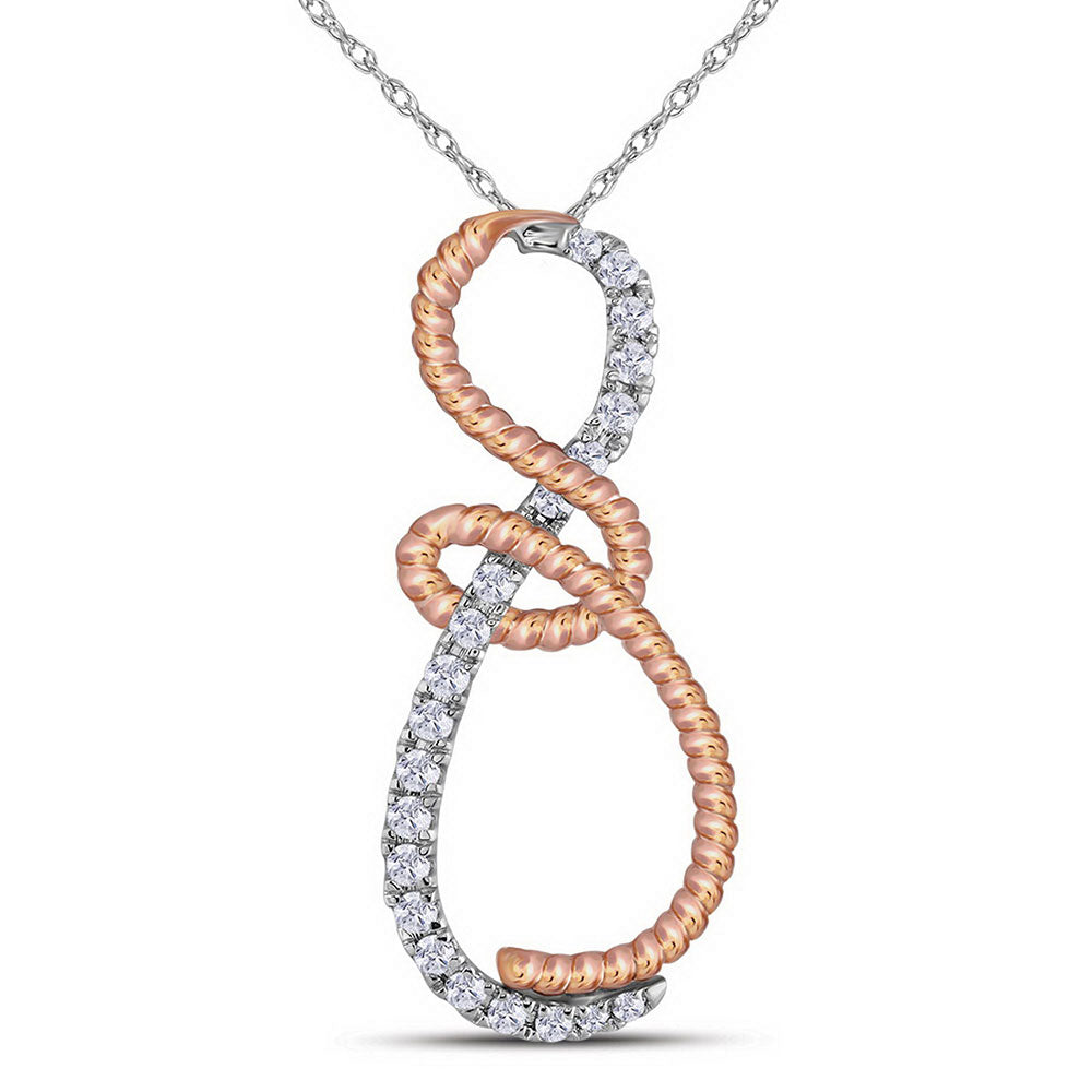 10kt White Gold Womens Round Diamond Rose-tone Rope Infinity Pendant 1/4 Cttw