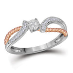 10kt White Gold Round Diamond Rose-tone Rope Bridal Wedding Engagement Ring 1/10 Cttw