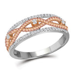 10kt White Gold Womens Round Diamond Rose-tone Rope Twist Band 1/4 Cttw