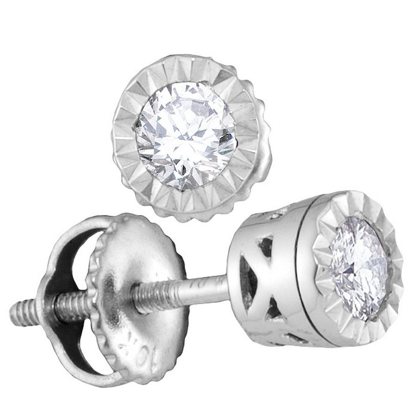 10kt White Gold Womens Round Diamond Solitaire Stud Earrings 1/4 Cttw