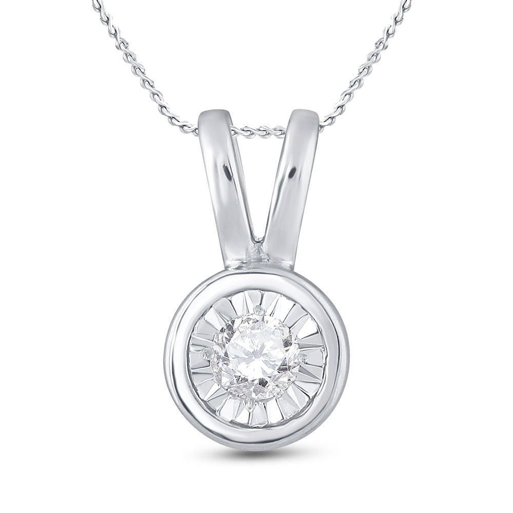 10kt White Gold Womens Round Diamond Solitaire Faceted Framed Pendant 1/10 Cttw