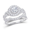 14kt White Gold Round Diamond Bridal Wedding Ring Band Set 2 Cttw