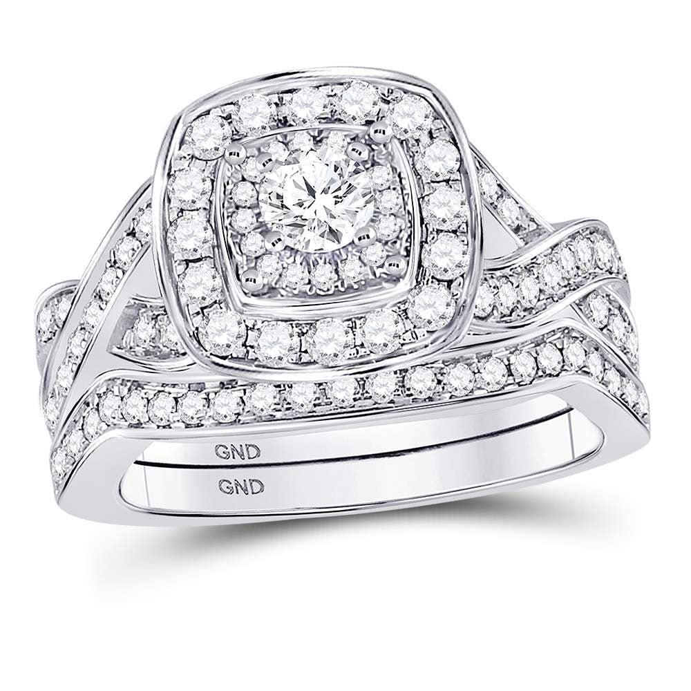 14kt White Gold Round Diamond Bridal Wedding Ring Band Set 1 