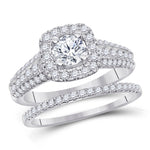 14kt White Gold Round Diamond Bridal Wedding Ring Band Set 1-1/2 Cttw