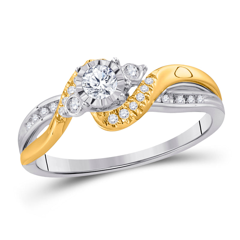 14kt Two-tone Gold Round Diamond 3-stone Bridal Wedding Engagement Ring 1/4 Cttw