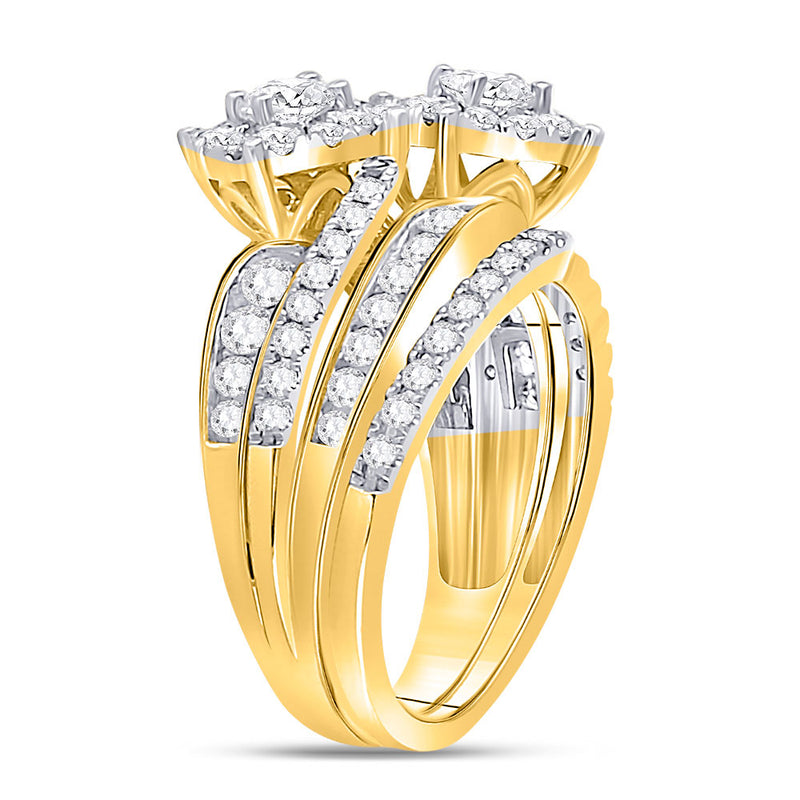 14kt Yellow Gold Round Diamond 2-Stone Bridal Wedding Ring Band Set 1-3/4 Cttw