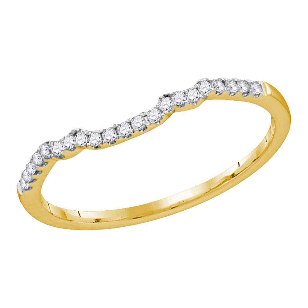 14kt Yellow Gold Womens Round Diamond Contoured Slender Wedding Band 1/10 Cttw