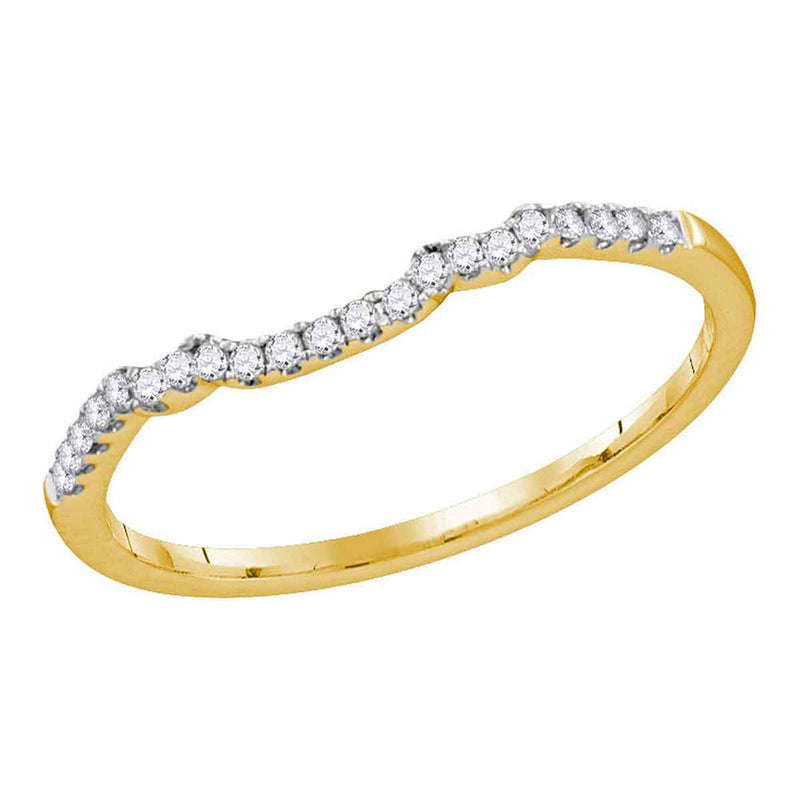 14kt Yellow Gold Womens Round Diamond Contoured Slender Wedding Band 1/10 Cttw