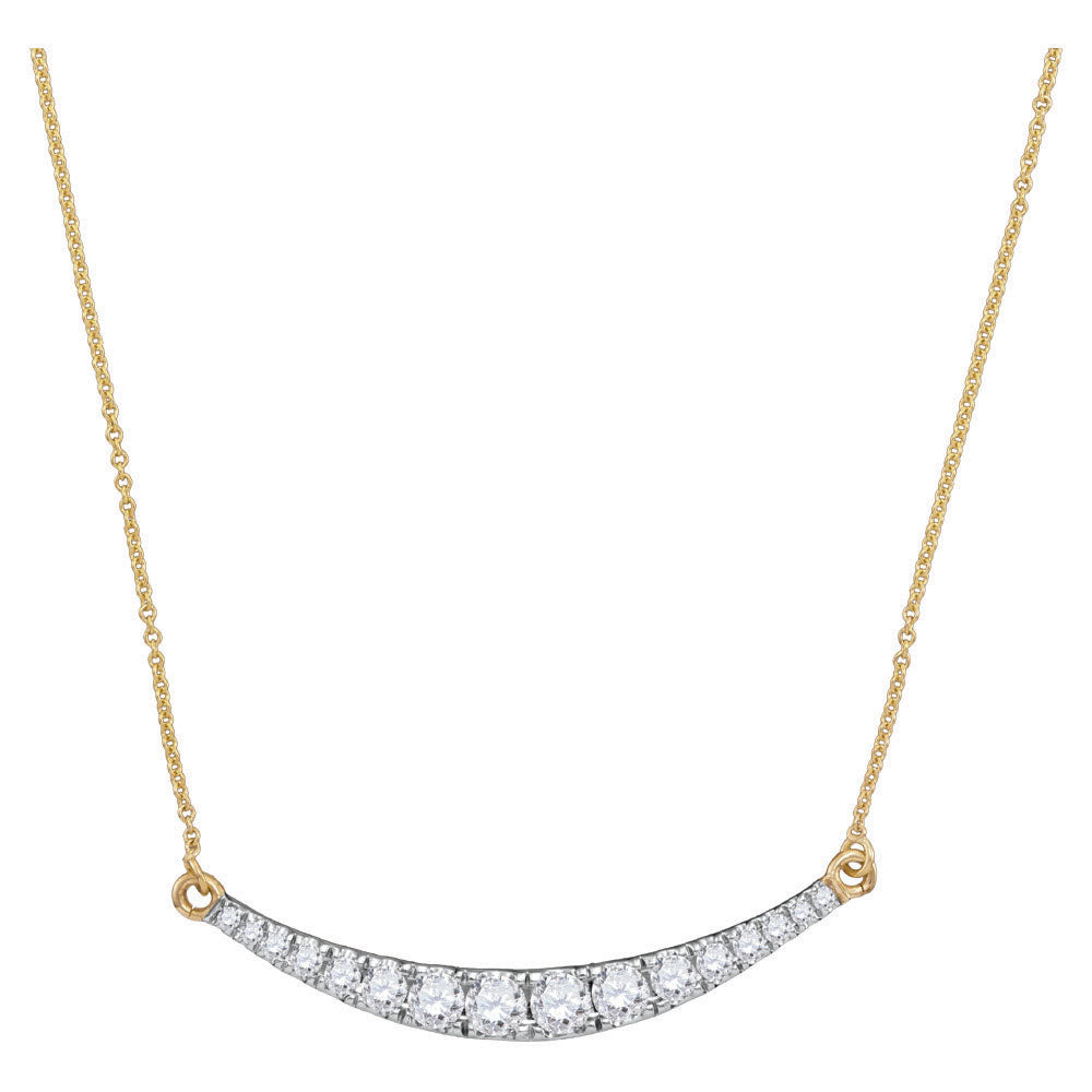 10kt Yellow Gold Womens Round Diamond Curved Bar Pendant Necklace 1 Cttw