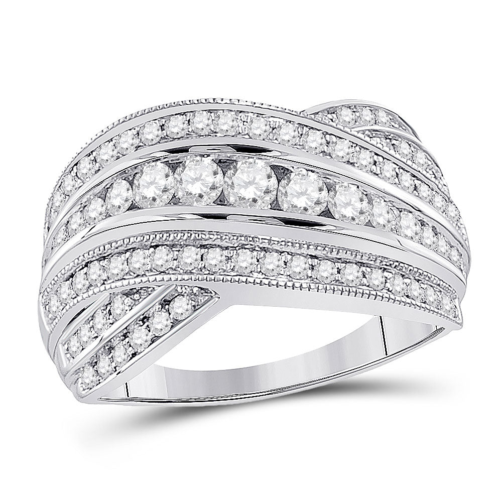 14kt White Gold Womens Round Diamond Fashion Crossover Band Ring 1 Cttw