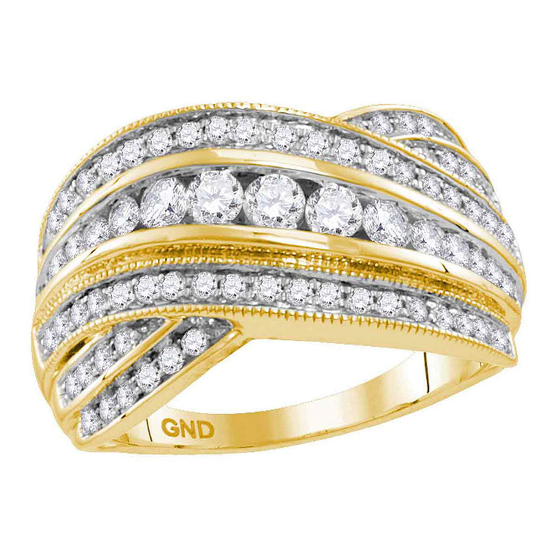 14kt Yellow Gold Womens Round Diamond Fashion Crossover Band Ring 1 Cttw