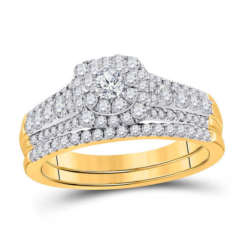 14kt Yellow Gold Round Diamond Bridal Wedding Ring Band Set 1 Cttw