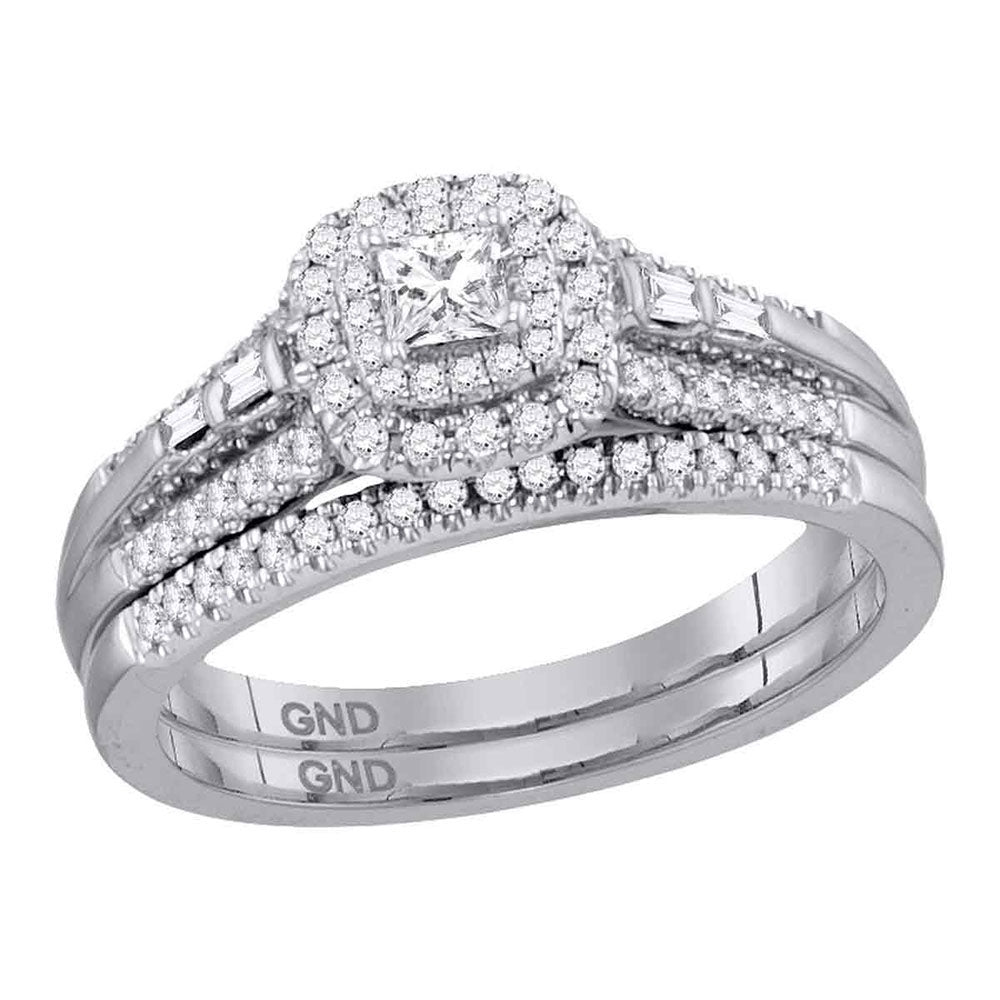 14kt White Gold Princess Diamond Bridal Wedding Ring Band Set 1/2 Cttw