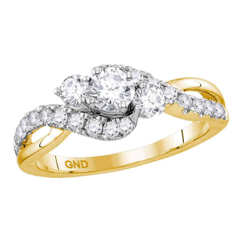 14kt Yellow Gold Round Diamond 3-stone Bridal Wedding Engagement Ring 7/8 Cttw