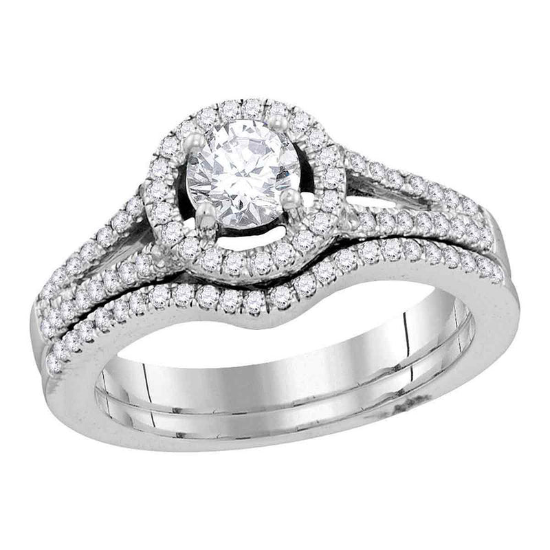 14kt White Gold Round Diamond Bridal Wedding Ring Band Set 1 Cttw