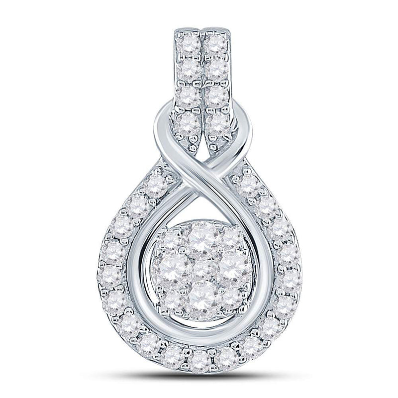 10kt White Gold Womens Round Diamond Cluster Pendant 1/2 Cttw