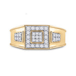 14k Yellow Gold Mens Round Diamond Square Cluster Band Ring 1/2 Cttw