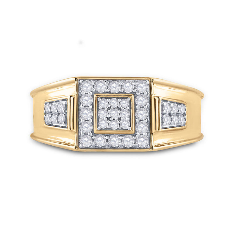 14k Yellow Gold Mens Round Diamond Square Cluster Band Ring 1/2 Cttw